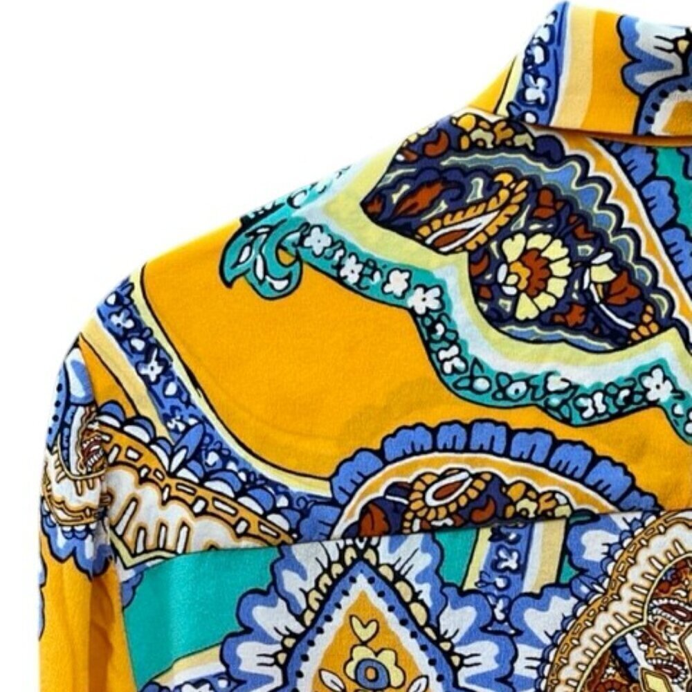 Hale Bob Women's Button Down 100% Silk Multi Color Yellow Blouse Paisley Print M - Picture 13 of 16